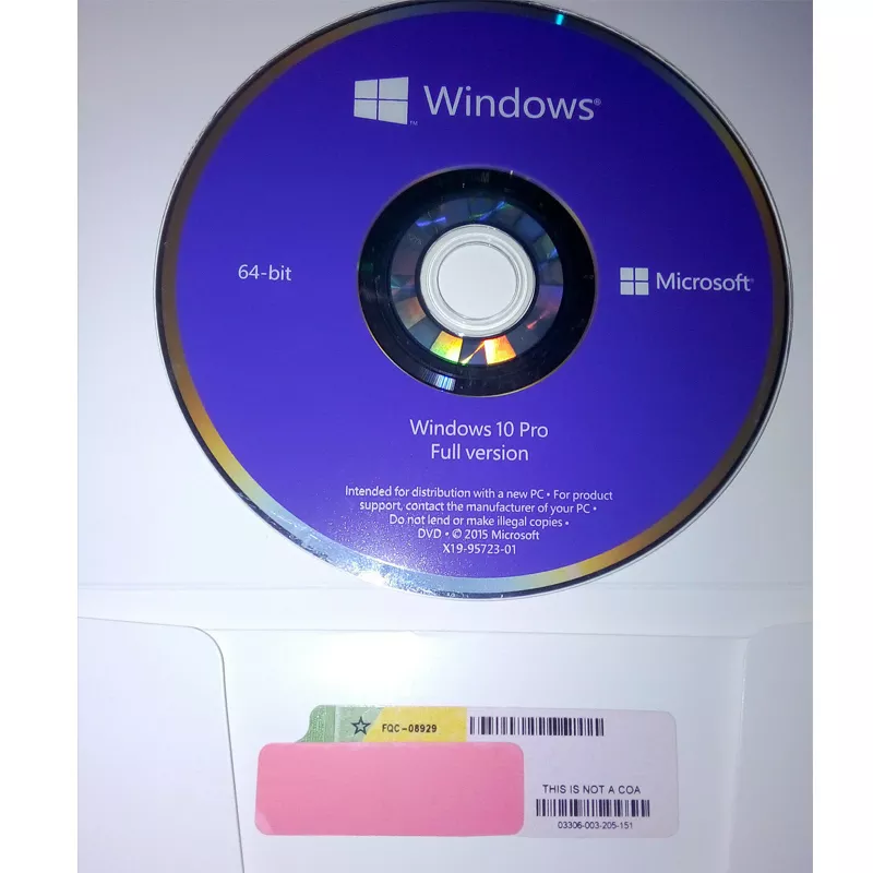 OEM системного строителя Microsoft Windows 10 Pro 64 сдержанный - диск ПК